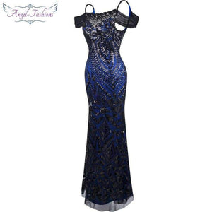 Planet Gates Angel-fashions vestido de festa Boat Nect Sequin  Mermaid Long Evening Dress Abendkleid  Black 220