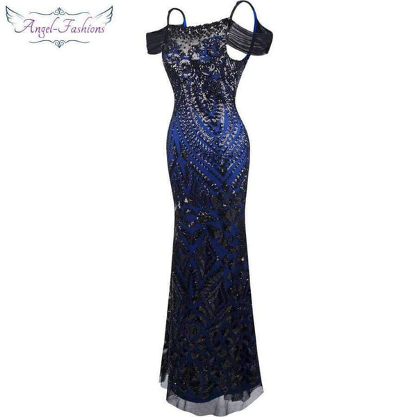 Planet Gates Angel-fashions vestido de festa Boat Nect Sequin  Mermaid Long Evening Dress Abendkleid  Black 220