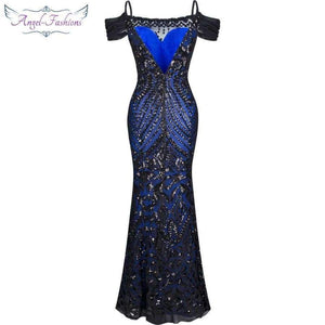Planet Gates Angel-fashions vestido de festa Boat Nect Sequin  Mermaid Long Evening Dress Abendkleid  Black 220