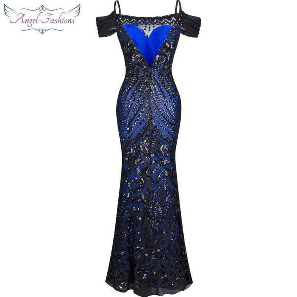 Planet Gates Angel-fashions vestido de festa Boat Nect Sequin  Mermaid Long Evening Dress Abendkleid  Black 220
