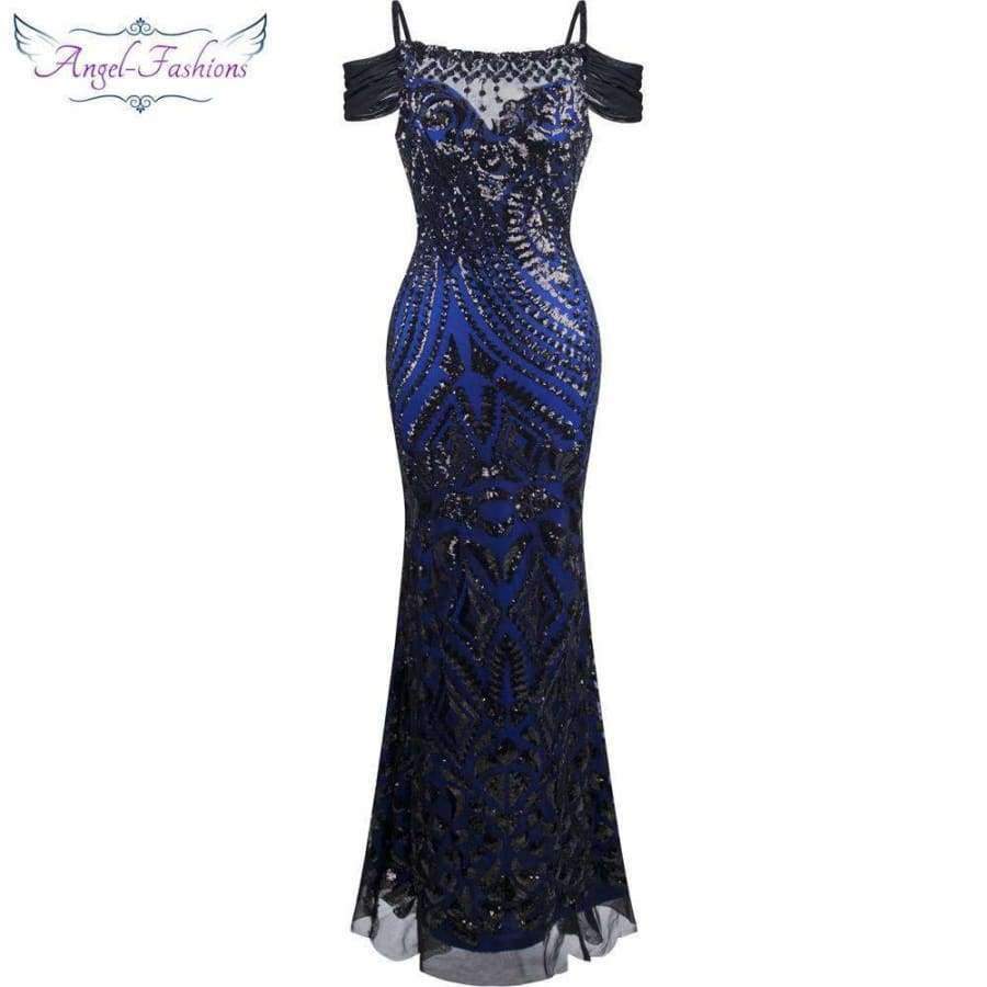 Planet Gates Angel-fashions vestido de festa Boat Nect Sequin  Mermaid Long Evening Dress Abendkleid  Black 220