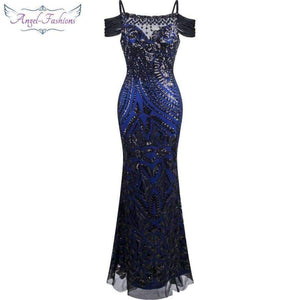 Planet Gates Angel-fashions vestido de festa Boat Nect Sequin  Mermaid Long Evening Dress Abendkleid  Black 220