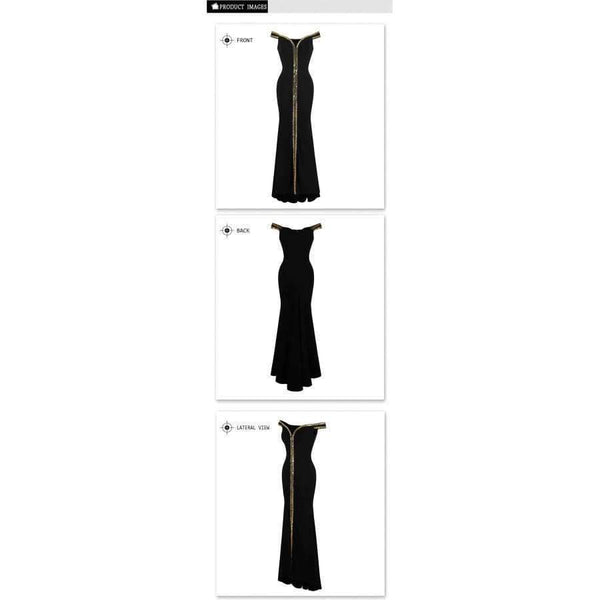 Planet Gates Angel-fashions Women's Off Shoulder Evening Dresses Gold Sequin Stretchy Party Dress Black 398