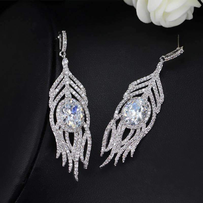 Planet Gates ANGELCZ Trendy CZ Feather Drop Dangle Pave Round Yellow Stone Crystal Bohemian Long Tassel Earrings With 925 Silver Pins AE214