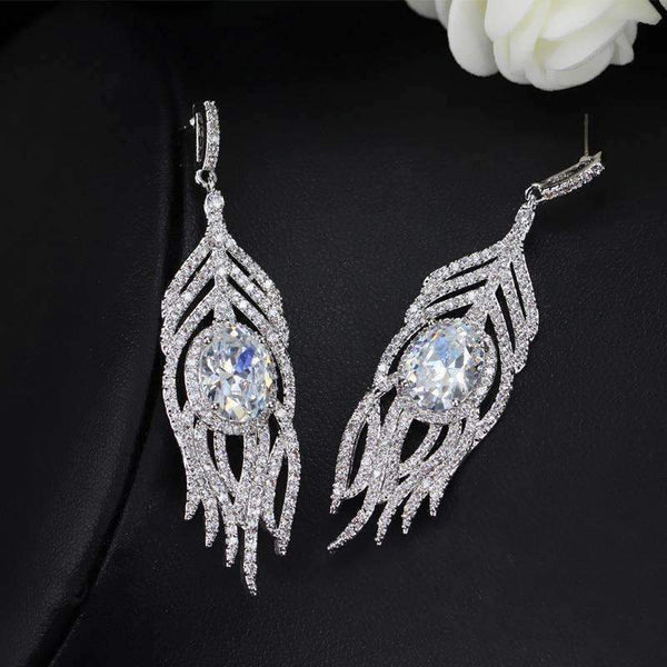 Planet Gates ANGELCZ Trendy CZ Feather Drop Dangle Pave Round Yellow Stone Crystal Bohemian Long Tassel Earrings With 925 Silver Pins AE214