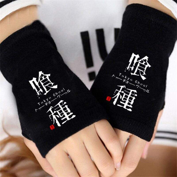 Planet Gates Anime Tokyo Ghoul Kaneki Ken Cosplay Gloves Women Men Cotton Knitting Warm Half Finger Glove Wrist Mittens New