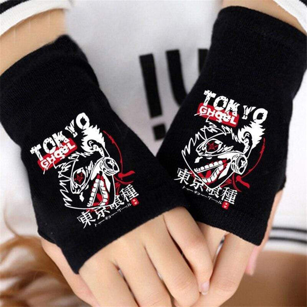 Planet Gates Anime Tokyo Ghoul Kaneki Ken Cosplay Gloves Women Men Cotton Knitting Warm Half Finger Glove Wrist Mittens New