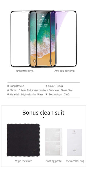 Planet Gates Anti Blue Light Baseus For iPhone X Screen Protector 0.2mm 9H Tempered Glass For iPhone X 10 Ultra Thin 6D Full Coverage Front Protective Glass