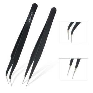 Planet Gates Anti-static-BLACK TOP Quality Stainless Steel Tweezers Rainbow Color Straight Bend ESD Multifunction Eyelash Tweezers For Nail Sewing DIY