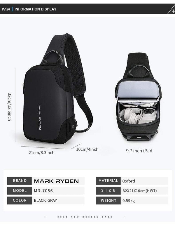 Planet Gates Anti-thief Crossbody Bag Waterproof Men Sling Chest Bag Fit 9.7 inch Ipad Fashion Shoulder Bag