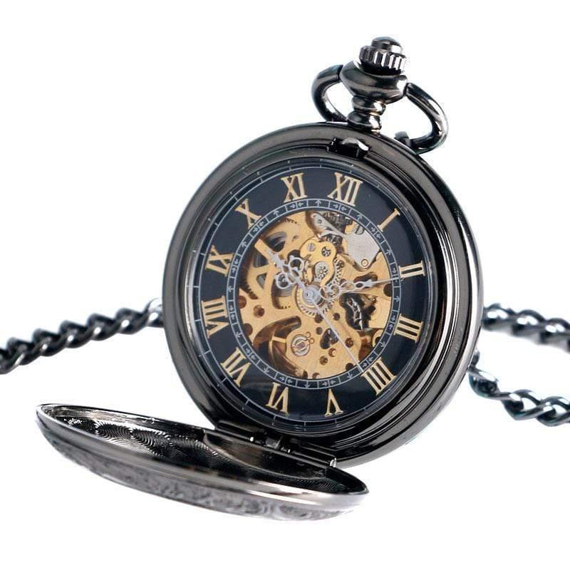 Planet Gates Antique Auto Mechanical Skeleton Pocket Watch See Though Face Retro Steampunk Fashion Pendant with Fob Chain Male Clock