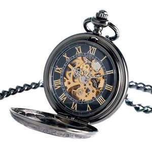 Planet Gates Antique Auto Mechanical Skeleton Pocket Watch See Though Face Retro Steampunk Fashion Pendant with Fob Chain Male Clock