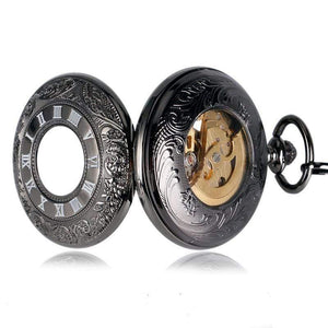 Planet Gates Antique Auto Mechanical Skeleton Pocket Watch See Though Face Retro Steampunk Fashion Pendant with Fob Chain Male Clock