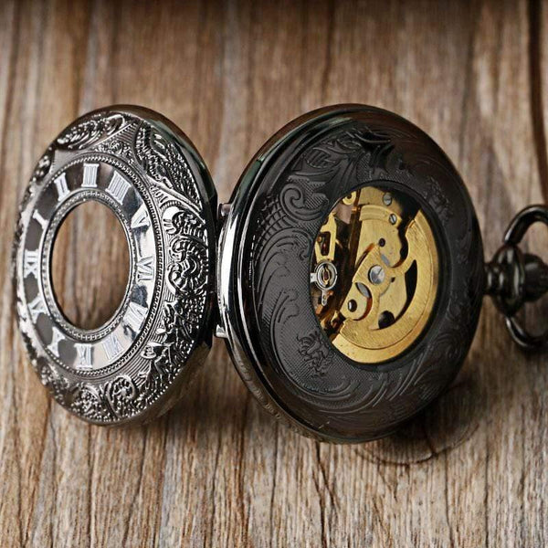 Planet Gates Antique Auto Mechanical Skeleton Pocket Watch See Though Face Retro Steampunk Fashion Pendant with Fob Chain Male Clock