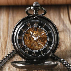 Planet Gates Antique Auto Mechanical Skeleton Pocket Watch See Though Face Retro Steampunk Fashion Pendant with Fob Chain Male Clock