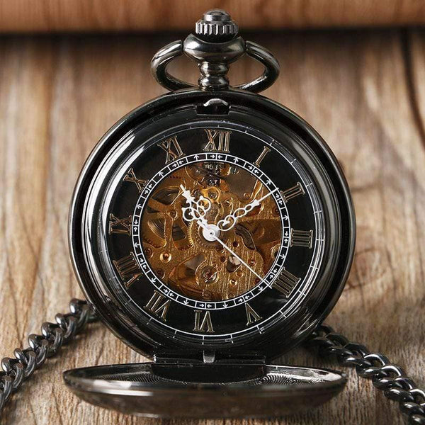 Planet Gates Antique Auto Mechanical Skeleton Pocket Watch See Though Face Retro Steampunk Fashion Pendant with Fob Chain Male Clock
