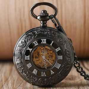 Planet Gates Antique Auto Mechanical Skeleton Pocket Watch See Though Face Retro Steampunk Fashion Pendant with Fob Chain Male Clock