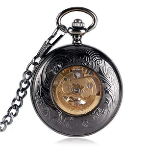 Planet Gates Antique Auto Mechanical Skeleton Pocket Watch See Though Face Retro Steampunk Fashion Pendant with Fob Chain Male Clock
