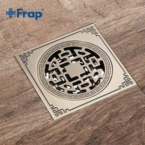 Planet Gates Antique Brass Carved 10cm*10cm Floor Drain Square Bath Drains Filter Bathroom Balcony Kitchen Drainer Accessories Y38088 (Y38088)