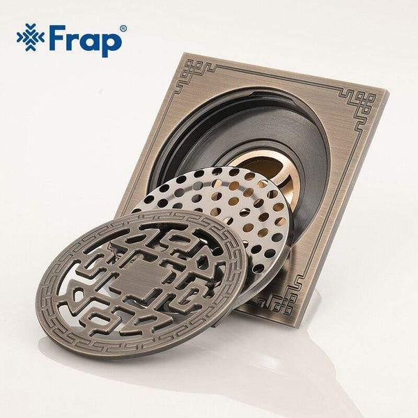 Planet Gates Antique Brass Carved 10cm*10cm Floor Drain Square Bath Drains Filter Bathroom Balcony Kitchen Drainer Accessories Y38088 (Y38088)