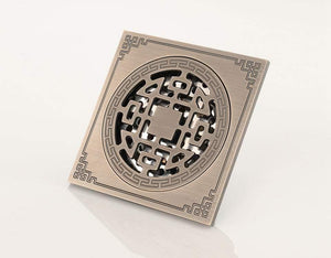 Planet Gates Antique Brass Carved 10cm*10cm Floor Drain Square Bath Drains Filter Bathroom Balcony Kitchen Drainer Accessories Y38088 (Y38088)