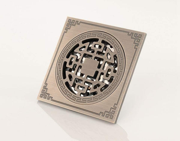 Planet Gates Antique Brass Carved 10cm*10cm Floor Drain Square Bath Drains Filter Bathroom Balcony Kitchen Drainer Accessories Y38088 (Y38088)