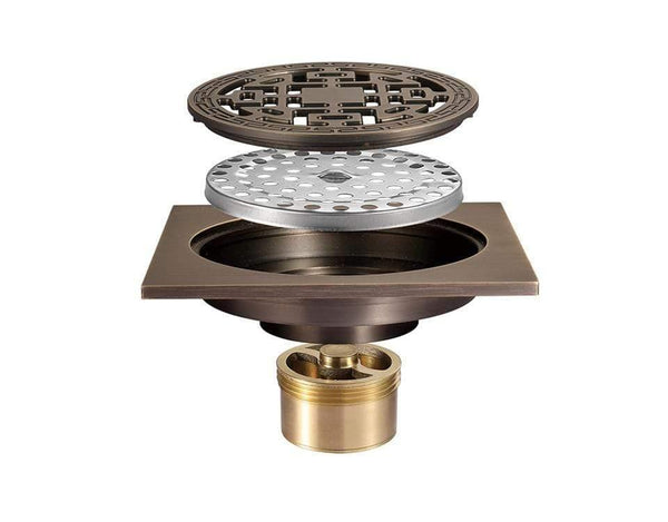Planet Gates Antique Brass Carved 10cm*10cm Floor Drain Square Bath Drains Filter Bathroom Balcony Kitchen Drainer Accessories Y38088 (Y38088)