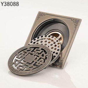 Planet Gates Antique Brass Carved 10cm*10cm Floor Drain Square Bath Drains Filter Bathroom Balcony Kitchen Drainer Accessories Y38088 (Y38088)