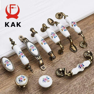 Antique Bronze Ceramic Cabinet Handles Zinc Alloy Drawer Knobs Wardrobe Door Handles Morning Glory European Furniture Handle