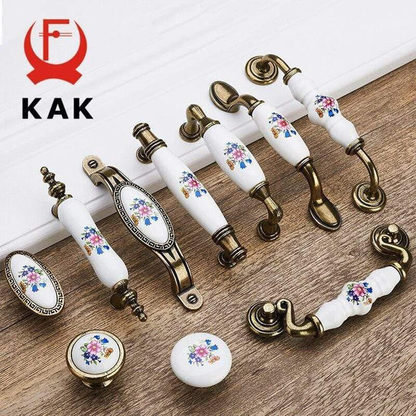 Antique Bronze Ceramic Cabinet Handles Zinc Alloy Drawer Knobs Wardrobe Door Handles Morning Glory European Furniture Handle