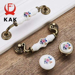 Antique Bronze Ceramic Cabinet Handles Zinc Alloy Drawer Knobs Wardrobe Door Handles Morning Glory European Furniture Handle