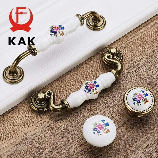 Antique Bronze Ceramic Cabinet Handles Zinc Alloy Drawer Knobs Wardrobe Door Handles Morning Glory European Furniture Handle