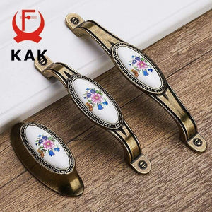 Antique Bronze Ceramic Cabinet Handles Zinc Alloy Drawer Knobs Wardrobe Door Handles Morning Glory European Furniture Handle