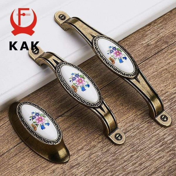 Antique Bronze Ceramic Cabinet Handles Zinc Alloy Drawer Knobs Wardrobe Door Handles Morning Glory European Furniture Handle