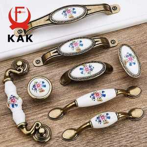 Antique Bronze Ceramic Cabinet Handles Zinc Alloy Drawer Knobs Wardrobe Door Handles Morning Glory European Furniture Handle