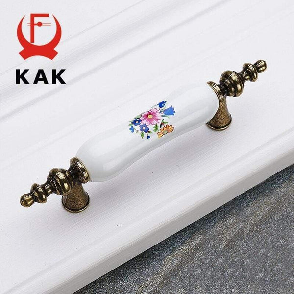 Antique Bronze Ceramic Cabinet Handles Zinc Alloy Drawer Knobs Wardrobe Door Handles Morning Glory European Furniture Handle