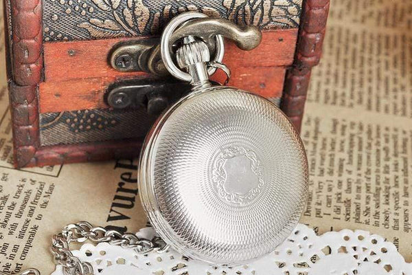 Planet Gates Antique Silver Double Openable Case Mechanical Men Pocket Watch