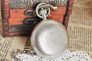 Planet Gates Antique Silver Double Openable Case Mechanical Men Pocket Watch