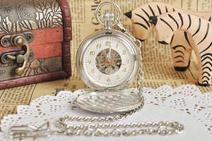 Planet Gates Antique Silver Double Openable Case Mechanical Men Pocket Watch
