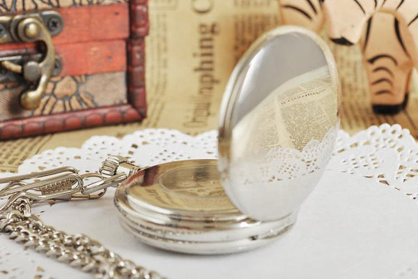 Planet Gates Antique Silver Double Openable Case Mechanical Men Pocket Watch