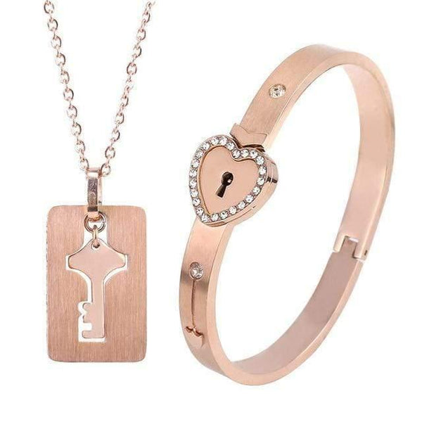 Planet Gates Antique Silver Lovers Jewelry Love Heart Lock Bracelet Stainless Steel Bracelets Bangles Key Pendant Necklace Jewelry Dropshipping