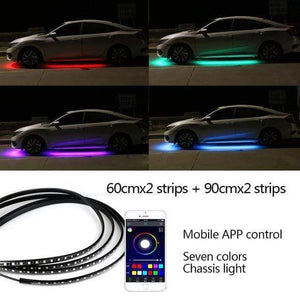 Planet Gates APP 2 x (60+90) / China 4pcs Car Underglow Flexible Strips LED Remote /APP Control RGB Decorative Atmosphere Lamp Underglow Underbody System Neon Lights