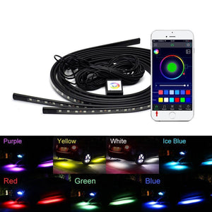 Planet Gates APP 60cm 90cm 4x Car Underglow Flexible Strip LED APP/Remote Control RGB Decorative Atmosphere Lamp Under Tube Underbody System Neon Light Kit
