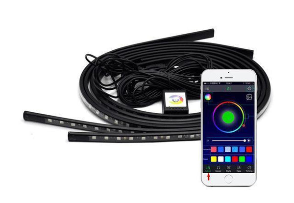 Planet Gates APP 90cm 120cm 4x Car Underglow Flexible Strip LED APP/Remote Control RGB Decorative Atmosphere Lamp Under Tube Underbody System Neon Light Kit