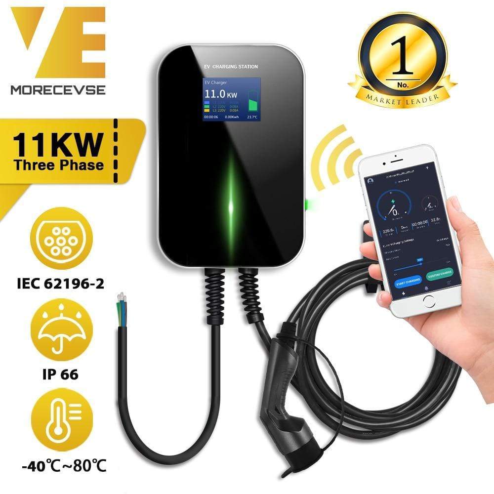 Planet Gates APP EV Charger Electric Vehicle Charging Station Wi-Fi Bluetooth EVSE Wallbox Remote Control Type 2 Cable16A 3Phase IEC 62196-2