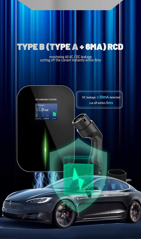 Planet Gates APP EV Charger Electric Vehicle Charging Station Wi-Fi Bluetooth EVSE Wallbox Remote Control Type 2 Cable16A 3Phase IEC 62196-2