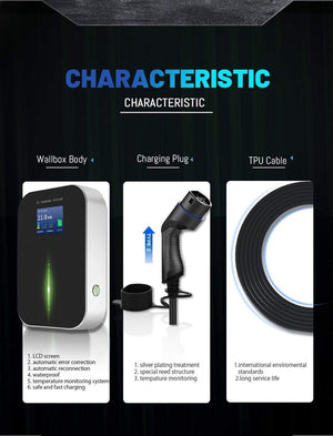 Planet Gates APP EV Charger Electric Vehicle Charging Station Wi-Fi Bluetooth EVSE Wallbox Remote Control Type 2 Cable16A 3Phase IEC 62196-2