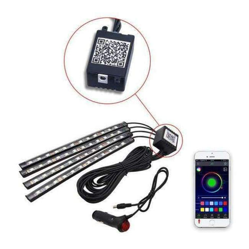 Planet Gates APP Remote control Car Interior Floor Atmosphere Remote/App/Voice Control RGB LED DRL Strip Light Wireless Lamp Foot Decoration Cigarette Light 12V