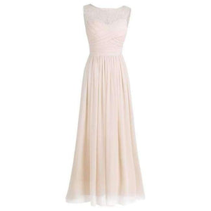 Planet Gates Apricot / 6 Women Ladies Chiffon Empire Lace Bridesmaid Dress Prom Gown Sleeveless A-Line Pleated Padded Long Wedding Party Dresses
