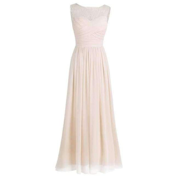 Planet Gates Apricot / 6 Women Ladies Chiffon Empire Lace Bridesmaid Dress Prom Gown Sleeveless A-Line Pleated Padded Long Wedding Party Dresses